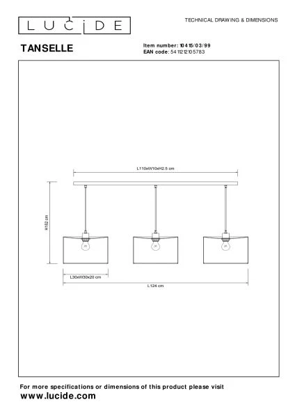 Lucide TANSELLE - Hanglamp - 3xE27 - Multicolor - technisch